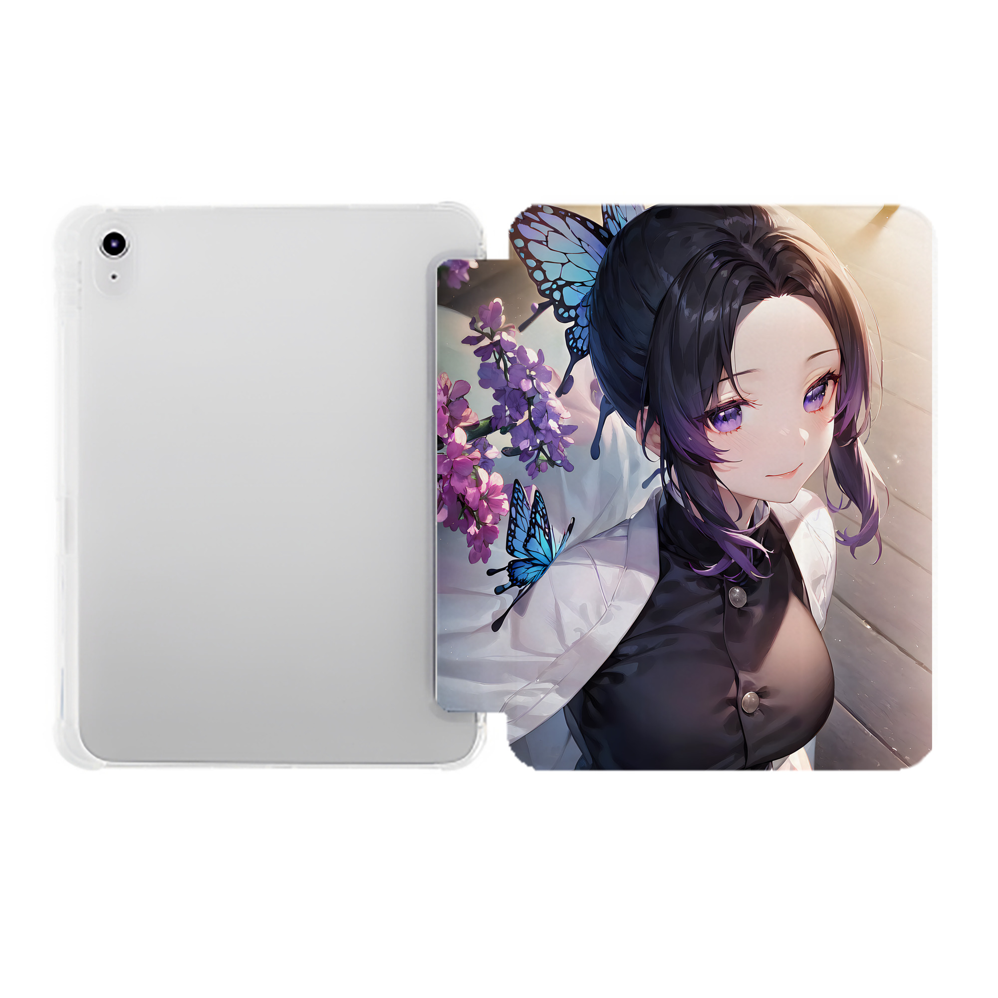 （画像用） 鬼滅の刃（きめつのやいば）蟲柱-胡蝶 しのぶ／こちょう しのぶ Kochou Shinobu IPad ケース ペン収納付き 三つ折りスタンド PUレザー×シリコン 対応機種9.5/10.5/10.9インチ